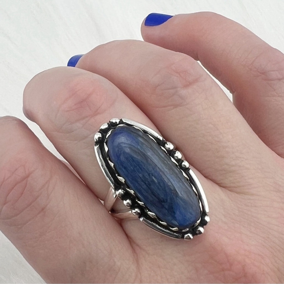 Blue Kyanite Ring Size 8 Sterling Silver 925 Vintage Southwest Style - Picture 6 of 9